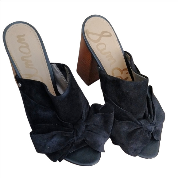Sam Edelman Shoes - Sam Edelman Black Mules with Textured Bow and Block Heel